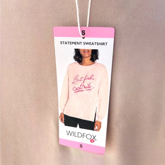 Wildfox Statement Sweatshirt But First Cocktails Small Pink Split Sides - Picture 12 of 13